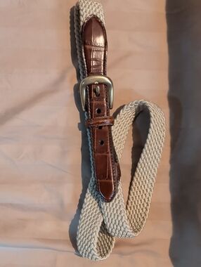 Brighton Brown Leather & Cream Braided Belt 42"